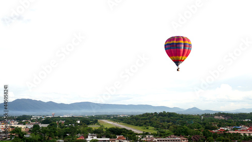 hot air balloon over the city 