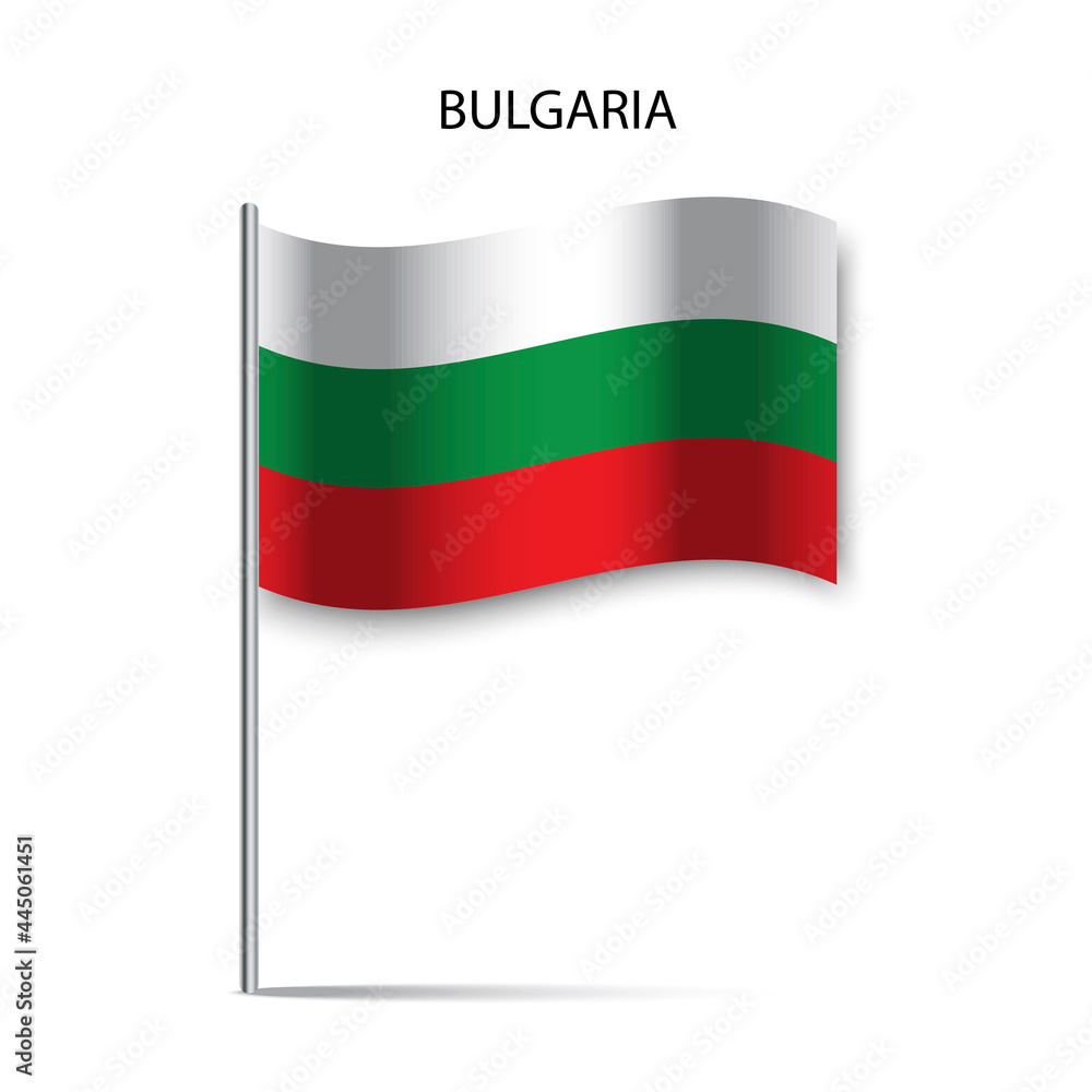 Bulgaria flag stick on white background. Travel concept. Vector illustration. Stock image. Bulgaria flag stick on white background. Travel concept. Vector illustration. Stock image.