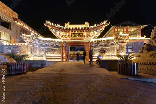 Night view of the Guanghua temple in Wutai Mountain at dusk, Shanxi Province, China