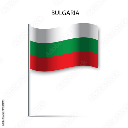 Bulgaria flag stick on white background. Travel concept. Vector illustration. Stock image.