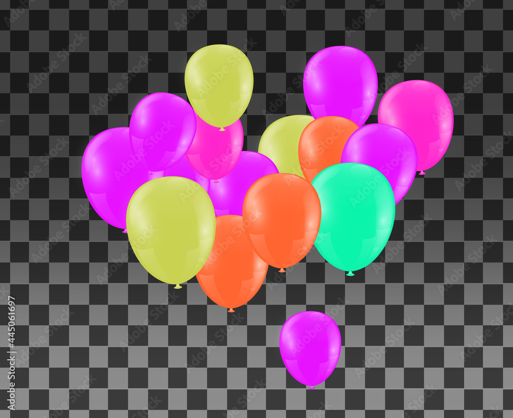 Colored and transparent balloons on the checked background