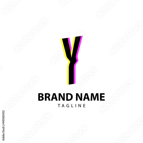 letter Y bright glitch for creative brand, fun, playful and innovative vector logo design