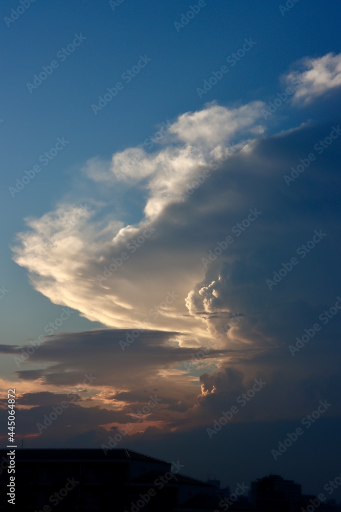 Cumulonimbus clouds illuminated by the setting sun