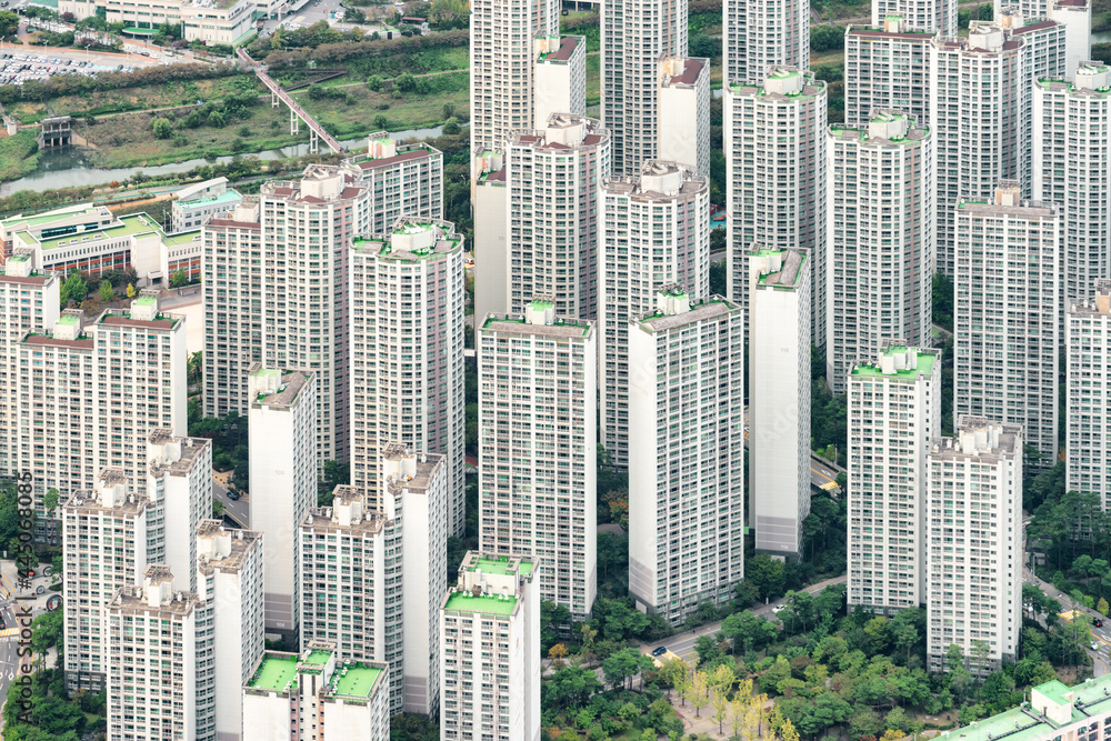Obraz premium Amazing aerial view of high-rise residential buildings, Seoul