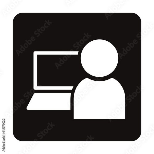 ノートパソコンを使用する人物のシンプルなアイコン/白ヌキ