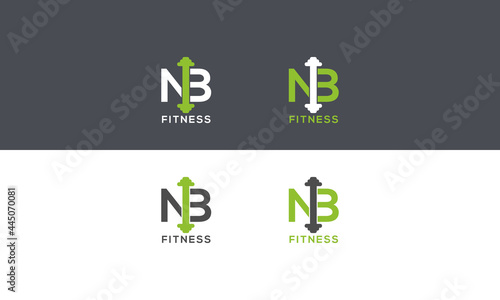 Letter N B body fitness logo design vector, Dumbbell Illustration