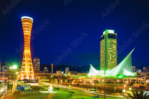 skyline of port of kobe in osaka area, kansai, japan photo