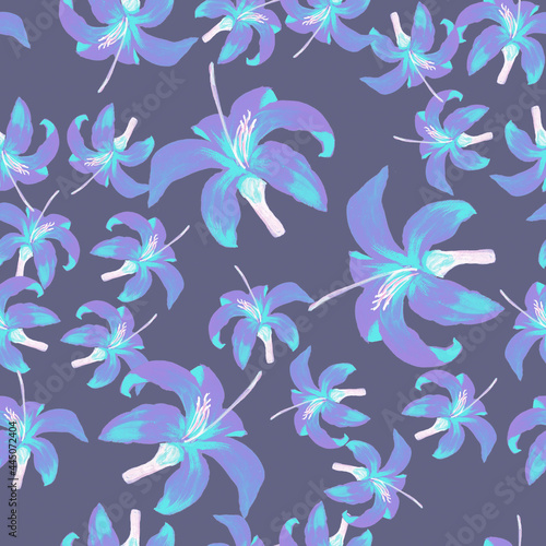 Cobalt Seamless Nature. Navy Pattern Leaves. Azure Tropical Vintage. Blue Flower Design. Indigo Floral Texture. Flora Illustration. Spring Exotic. Garden Vintage