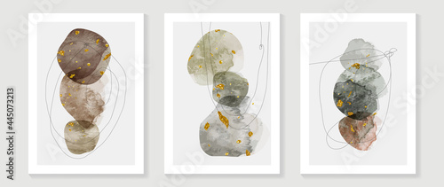Abstract art background vector. Minimal hand painted watercolor and line art illustration.  Design for wall decoration, wall arts, cover, postcards, brochure. 