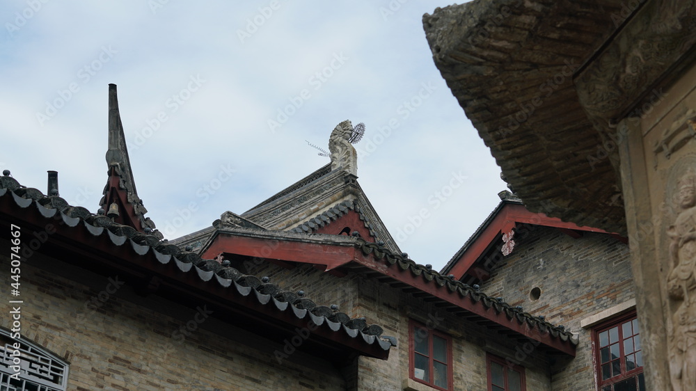 The old buildings view in the old Chinese temple with the Chinese classical designation The old buildings view in the old Chinese temple with the Chinese classical designation