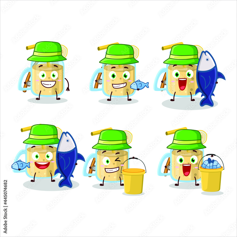 A fisherman banana smoothie cartoon picture catch a big fish. Vector illustration A fisherman banana smoothie cartoon picture catch a big fish. Vector illustration