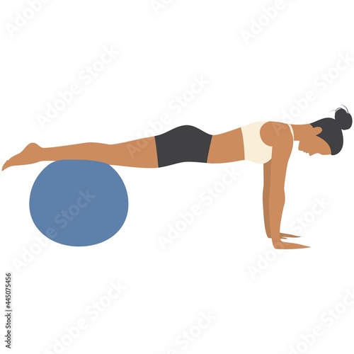 Vector woman and fitness ball exercise gym training