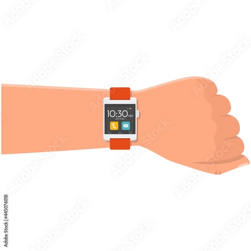 Smart watch vector on wrist, wearable smartwatch icon