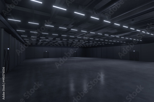Empty hall exhibition centre. The backdrop for exhibition stands, booth elements.Conversation centre for the conference.Big Arena for entertainment,concert, event. Indoor stadium for sports.3d render.