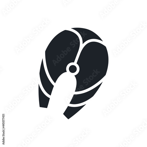 Fish steak silhouette. Black isolated silhouettes. Fill solid icon. Modern glyph design. Vector illustration. Meat products fish and sea food. Marine life