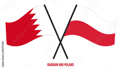 Bahrain and Poland Flags Crossed And Waving Flat Style. Official Proportion. Correct Colors.