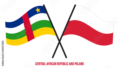 Central African Republic and Poland Flags Crossed And Waving Flat Style. Official Proportion.