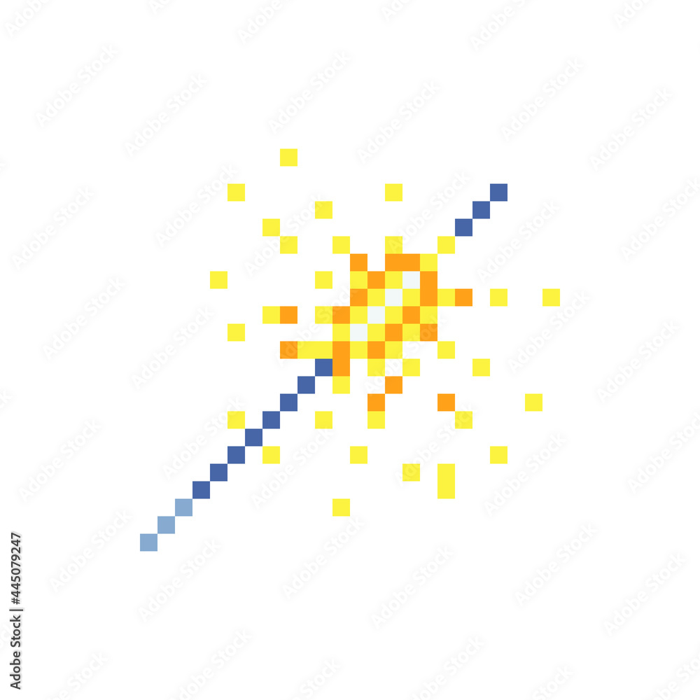 Sparkler. Design of a congratulatory holiday card. Vector icon. Pixel art style. Isolated illustration Sparkler. Design of a congratulatory holiday card. Vector icon. Pixel art style. Isolated illustration