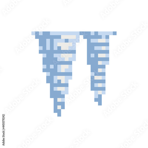 Icicle pixel art icons Winter theme set. Isolated vector illustration