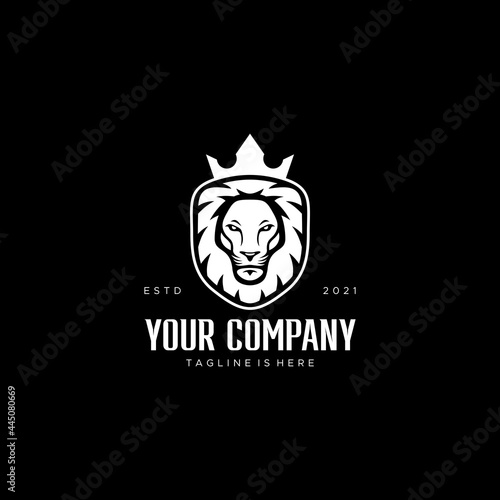 Lion King Shield Crown Logo Premium Vector