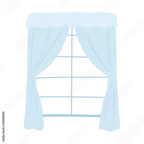 blue curtains in window