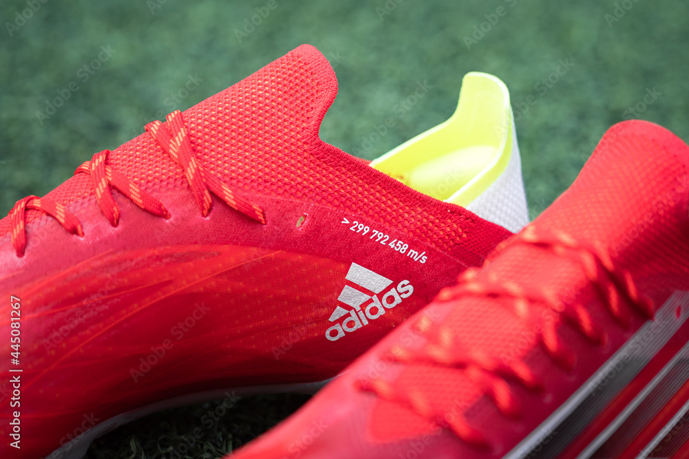 Thailand - July 2021 : Adidas launch "X Speedflow" the new football boots  that designed for speed and