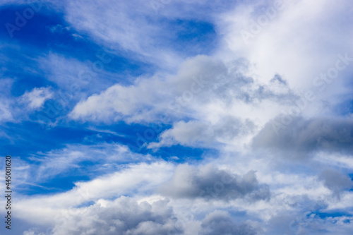 Bright blue sky with scattered white clouds