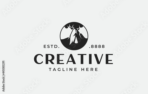 Volcano eruption Logo Design Template. Vector Illustration of insects on flowers. Company and Business flat icon design template
