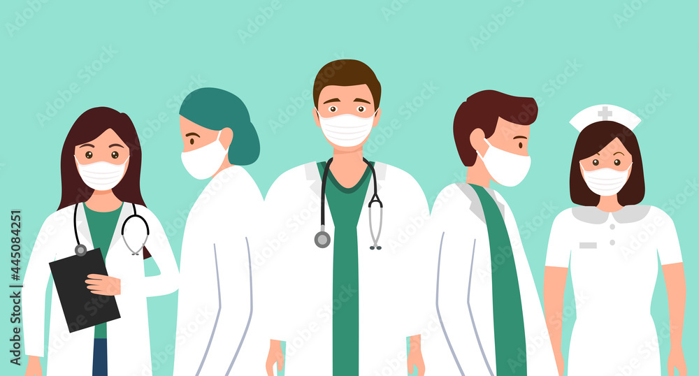 Group of medical staff concept vector illustration. Doctor, nurse and medical technician team in flat design. Group of medical staff concept vector illustration. Doctor, nurse and medical technician team in flat design.
