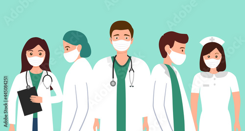 Group of medical staff concept vector illustration. Doctor, nurse and medical technician team in flat design.
