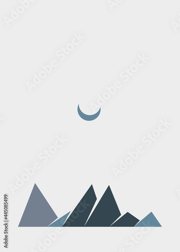 Geometric Mountains silhouette landscape art poster illustration