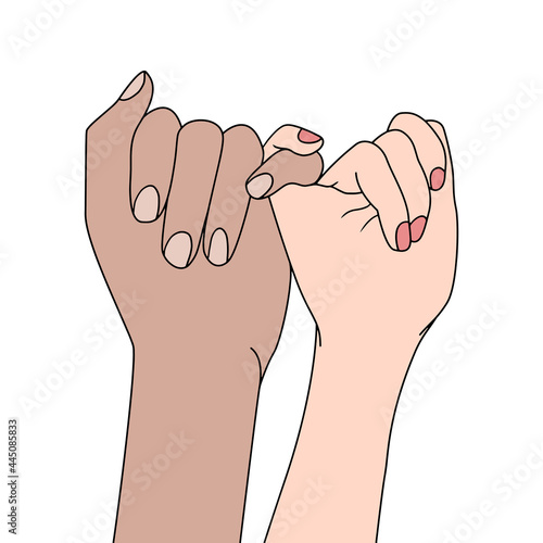 finger locked pinky promise, promise gesture, flat colorful illustration of people for friendship day. hand-drawn character illustration of happy people.