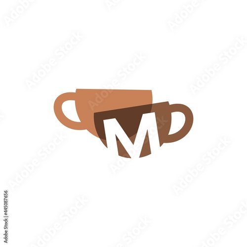 m letter coffee cup overlapping color logo vector icon illustration