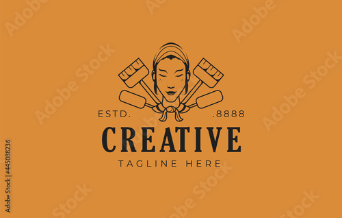 Beautiful Maid Logo Design Template. Vector Illustration of cleaning service company . Company line icon design template