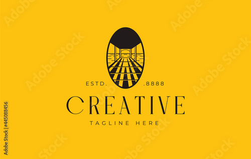 Lake dock Logo Design Template. Vector Illustration of lines pier or dock with circle.Company flat icon design template