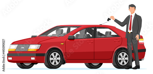 Passenger Car and Businessman Holding Key.