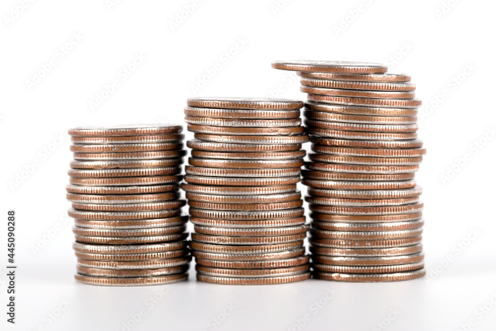 Dollar coins on white background Dollar coins on white background