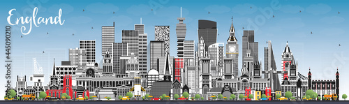 England City Skyline with Gray Buildings and Blue Sky.