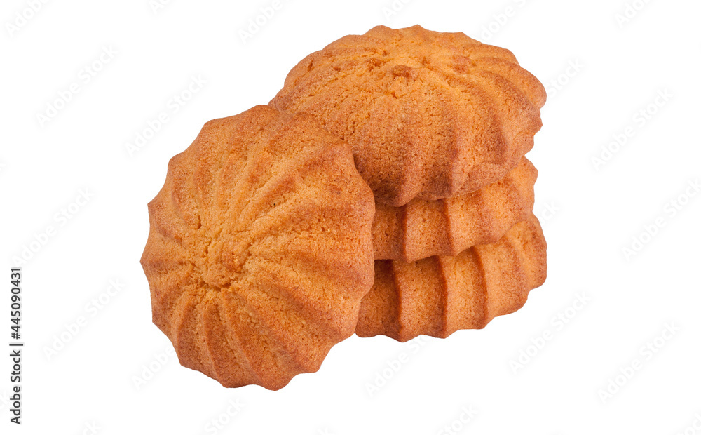 Crunchy butter shortbread biscuits isolated on white background Crunchy butter shortbread biscuits isolated on white background