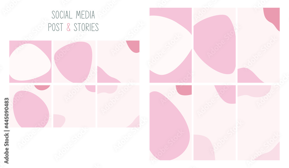 Set of trendy editable template for social networks stories and posts, vector illustration. Grunge painted design backgrounds for social media. 