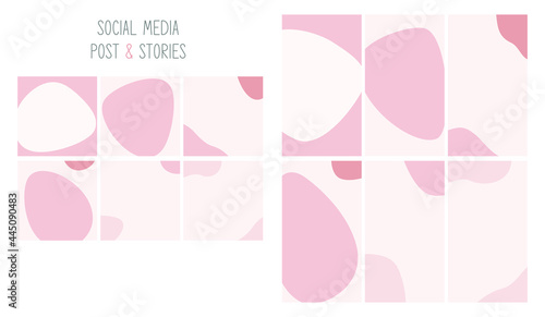 Set of trendy editable template for social networks stories and posts, vector illustration. Grunge painted design backgrounds for social media. 