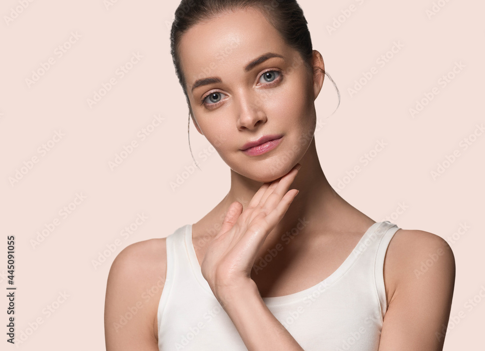 Beautiful young woman face healthy skin closeup beautiful female studio portrait Beautiful young woman face healthy skin closeup beautiful female studio portrait