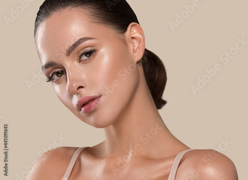 Beautiful woman face healthy skin closeup beautiful female studio portrait