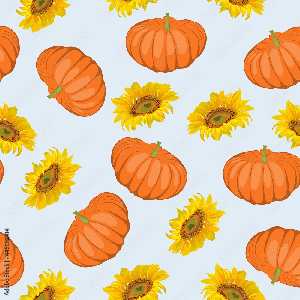 Seamless autumn pattern with pumpkin and sunflowers daisy flowers. Seamless autumn pattern with pumpkin and sunflowers daisy flowers.