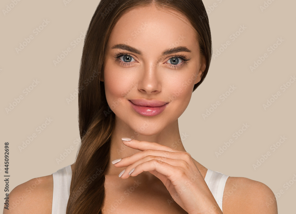 Beautiful woman with long smooth brunette hair clean beautiful skin Beautiful woman with long smooth brunette hair clean beautiful skin