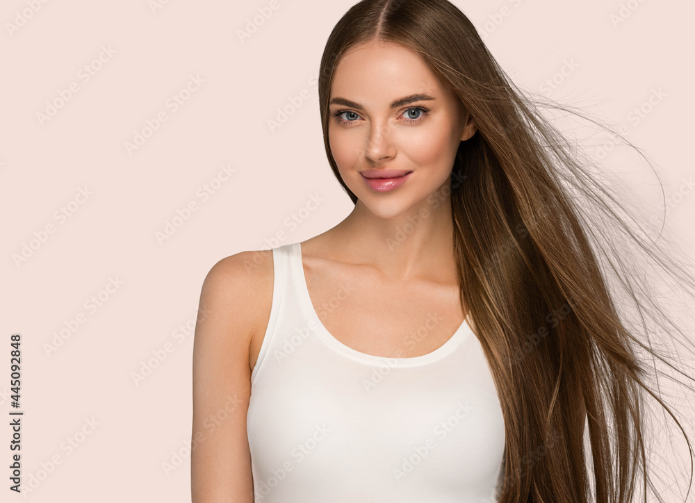 Beautiful woman with long smooth brunette hair clean beautiful skin Beautiful woman with long smooth brunette hair clean beautiful skin
