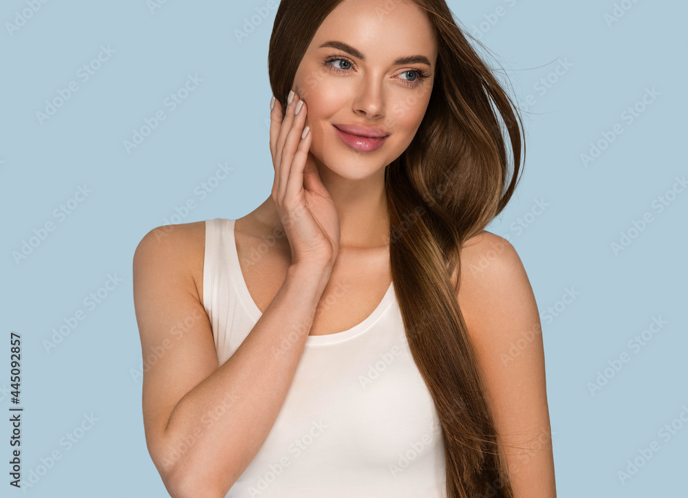 Beautiful woman with long smooth brunette hair clean beautiful skin Beautiful woman with long smooth brunette hair clean beautiful skin