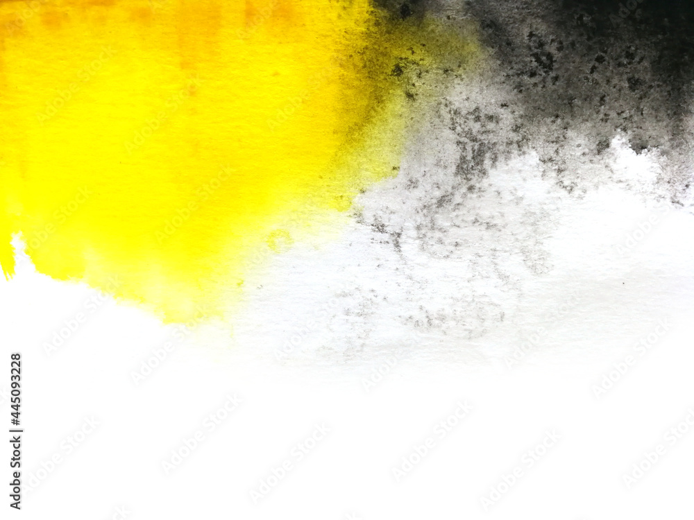 watercolor yellow and black abstract hand drawn. isolated white background .wet on wet style.	