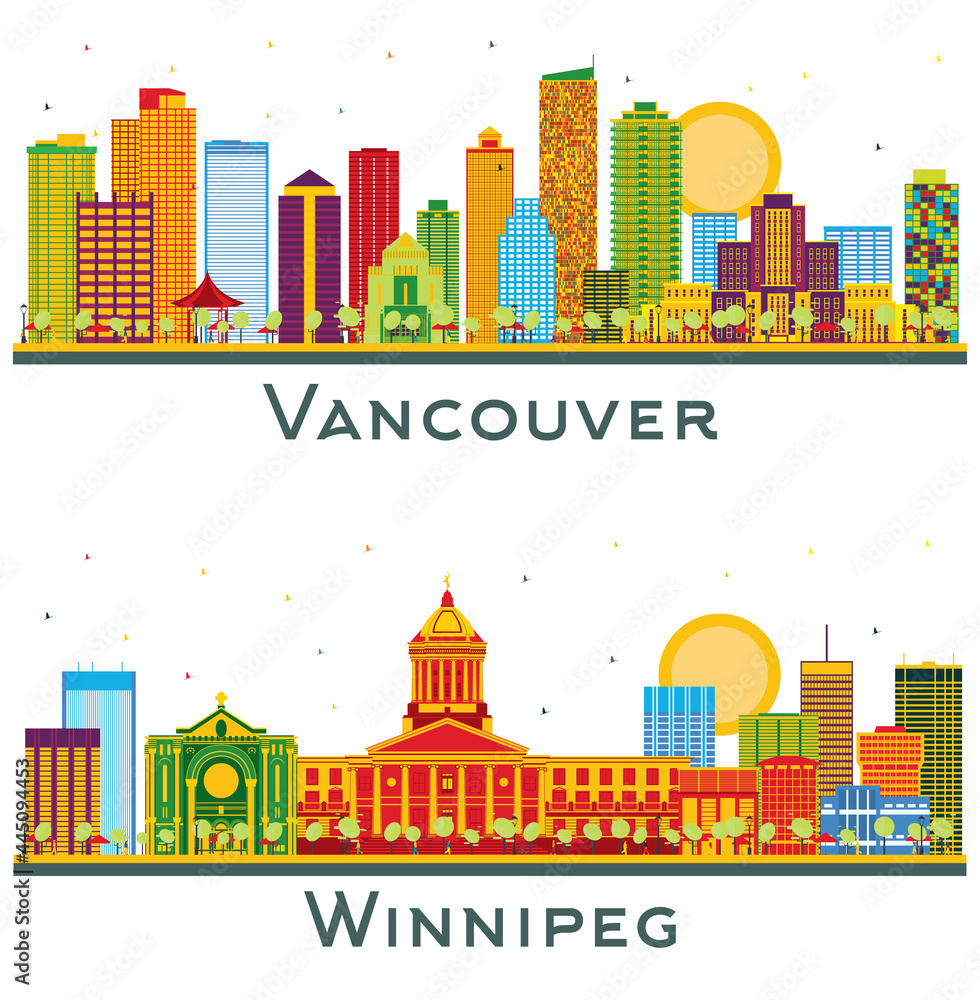 Winnipeg and Vancouver Canada City Skyline Set.