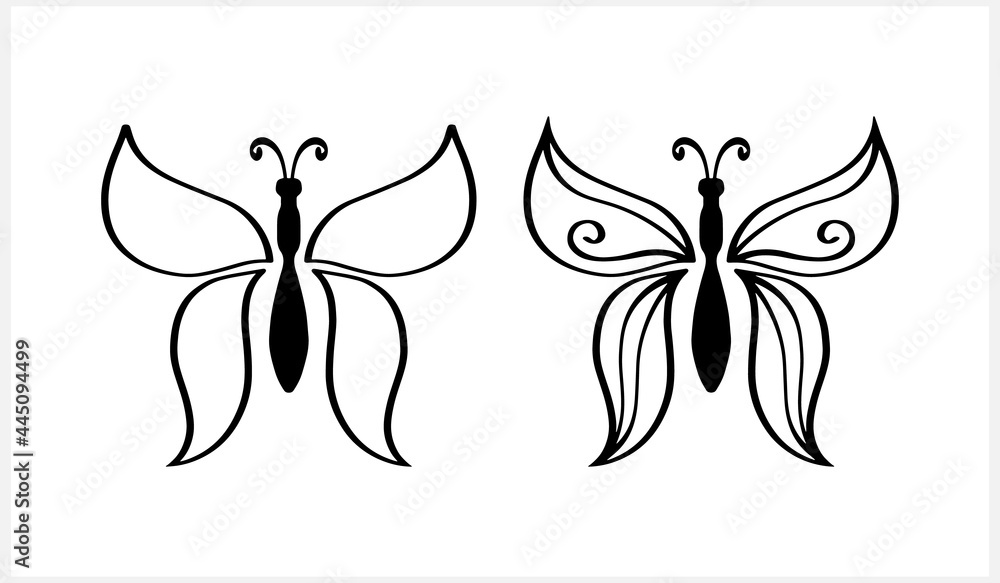 Doodle butterfly icon isolated on white. Hand drawn line art. Sketch animal. Coloring page book. Vector stock illustration. EPS 10 Doodle butterfly icon isolated on white. Hand drawn line art. Sketch animal. Coloring page book. Vector stock illustration. EPS 10